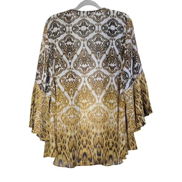 Susan Graver Womens L Open Front Cardigan Two-Tone Brown/Gold Bell Sleeve - Picture 2 of 6